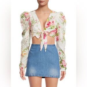 HEMANT & NANDITA Puff Sleeve Floral Crop Top